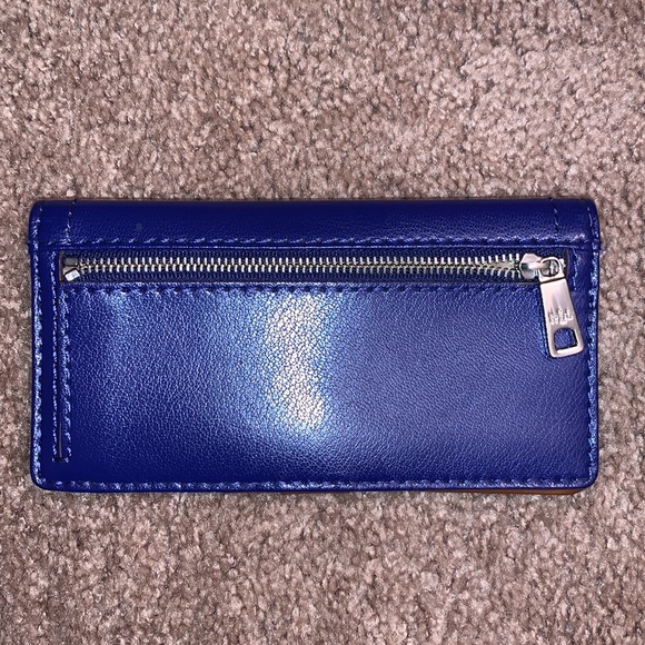 Women’s Leather Lauren Ralph Lauren Crosshatch Slim Blue and Brown Wallet - Picture 3 of 6